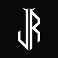 jr logotyp monogram med horn form isolerat svart och vit design mall vektor