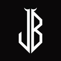 jb-Logo-Monogramm mit Hornform isolierte Schwarz-Weiß-Designvorlage vektor