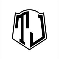 tj-Logo-Monogramm mit Schildform-Entwurfsvorlage vektor