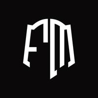 fm-Logo-Monogramm mit Band-Design-Vorlage in Schildform vektor