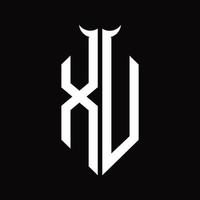 xu-Logo-Monogramm mit hornförmiger, isolierter Schwarz-Weiß-Designvorlage vektor