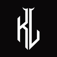 kj-Logo-Monogramm mit hornförmiger isolierter Schwarz-Weiß-Designvorlage vektor