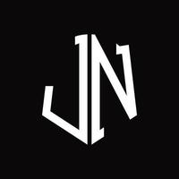 jn-Logo-Monogramm mit Band-Design-Vorlage in Schildform vektor