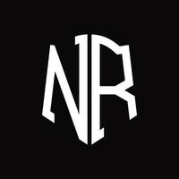 nr-Logo-Monogramm mit Band-Design-Vorlage in Schildform vektor