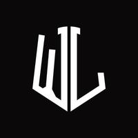 wl-Logo-Monogramm mit Band-Design-Vorlage in Schildform vektor