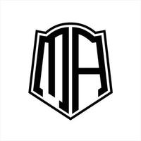 ma-Logo-Monogramm mit Schildform-Entwurfsvorlage vektor