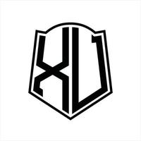 xu logotyp monogram med skydda form översikt design mall vektor