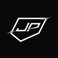 jp logotyp monogram brev med skydda och skiva stil design vektor