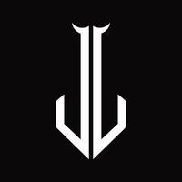 JJ-Logo-Monogramm mit Hornform isolierte Schwarz-Weiß-Designvorlage vektor