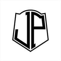 jp-Logo-Monogramm mit Schildform-Entwurfsvorlage vektor