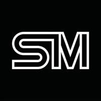 sm-Logo-Monogramm mit negativem Raum im Linienstil vektor