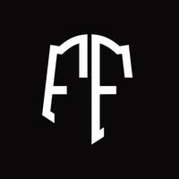 ff-Logo-Monogramm mit Band-Design-Vorlage in Schildform vektor