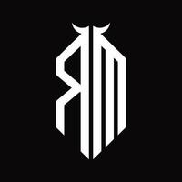 rm logotyp monogram med horn form isolerat svart och vit design mall vektor