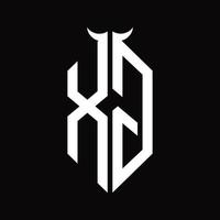xg logotyp monogram med horn form isolerat svart och vit design mall vektor