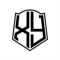 xy logotyp monogram med skydda form översikt design mall vektor