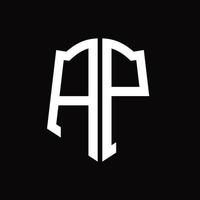 ap-Logo-Monogramm mit Band-Design-Vorlage in Schildform vektor