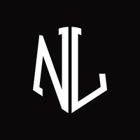 nl-Logo-Monogramm mit Band-Design-Vorlage in Schildform vektor