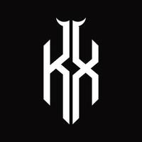 kx-Logo-Monogramm mit hornförmiger, isolierter Schwarz-Weiß-Designvorlage vektor