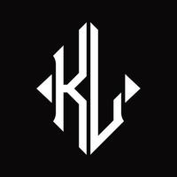 kl-Logo-Monogramm mit isolierter Designvorlage in Schildform vektor