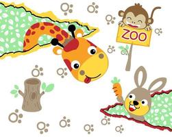 vektor illustration av rolig djur tecknad serie. giraff, apa och kanin