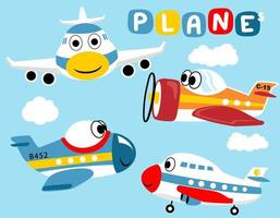 Vektor-Set von lustigen Flugzeugen Cartoon mit Wolken vektor