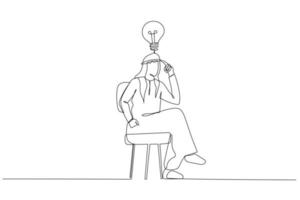 Illustration eines arabischen Geschäftsmannes, der mit dem Finger auf den Kopf zeigt und zum Nachdenken anregt. Kunststil mit einer durchgehenden Linie vektor