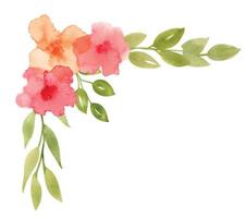 Aquarell abstrakte Blumen in orange und rosa Farben. hand gezeichnete blumenillustration für grußkarten oder hochzeitseinladungen. Blumenstrauß mit grünen Blättern auf isoliertem Hintergrund. Botanische Skizze vektor