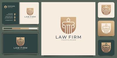 Logo der Anwaltskanzlei und Visitenkartenvorlage Gold. Logo kann als Marke, Identität, Beratung verwendet werden. vektor