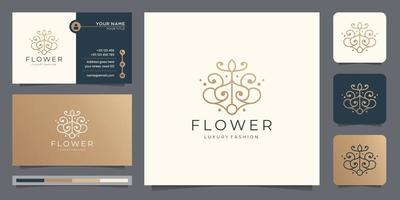 kreativ blomma abstrakt linje stil logotyp med företag kort mall. lyx mode blommig logotyp. vektor