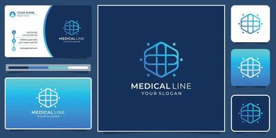 minimalistisk medicinsk linje logotyp design inspiration med företag kort mall. vektor