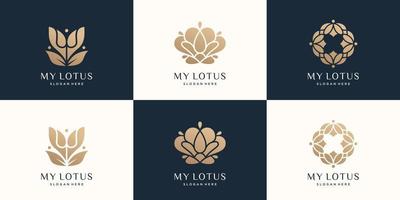 Satz von Lotus-Logo-Design. gold, luxus, flach, stil, abstraktes logo lotus, blume, natur. Premium-Vektor vektor