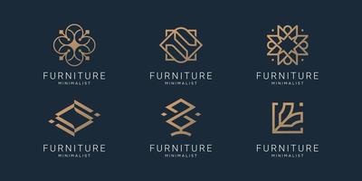 satz von kollektionsmöbel-logo-vorlage. abstraktes lineares Innen- und Möbeldesign. vektor