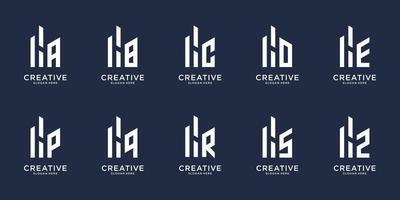 brev byggnad negativ h med brev en till z logotyp design mall. samling kreativ monogram för företag företag. premie vektor