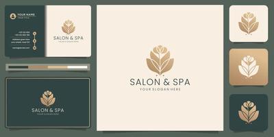 Salon- und Spa-Blumen-Logo-Design mit Visitenkartenvorlage. vektor