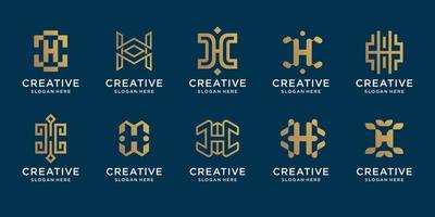 satz kreatives h-logo-design. abstrakte monogrammvorlage mit goldfarbe. Premium-Vektor vektor