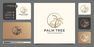inspiration handflatan strand och träd logotyp design begrepp med företag kort design mall. vektor