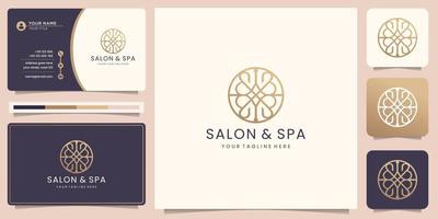 feminin skönhet logotyp salong och spa. linje konst cirkel form abstrakt med minimalistisk och företag kort vektor