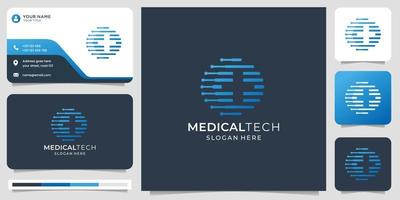 Medizinisches Logo mit modernem Technologiekonzept. Negativraum plus Gesundheitslogo und Visitenkarte. vektor