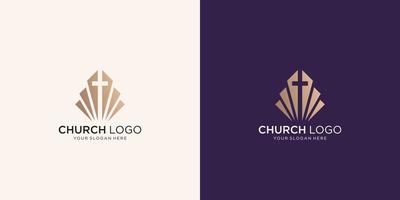 kirchenlogodesign im negativen raum. Inspirationskirchenlogo, christliche Logosymbolillustration. vektor