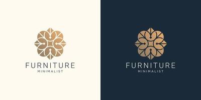 kreativ möbel logotyp design med abstrakt linje form.inspiration för inredning, möbler mall. vektor