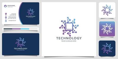 kreatives Technologie-Logo. chip digitales logo, abstraktes punktkonzept mit visitenkartenvorlage. vektor