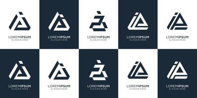 uppsättning av logotyp design kombination brev p och brev jag i triangel Plats. ikon för företag företag, byggnad, konsultverksamhet, modern. premie vektor