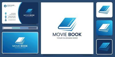 filmstreifen mit buch für filmszenario-logodesign und visitenkartenvorlage. Premium-Vektor