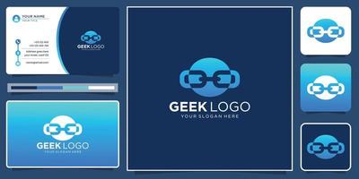 kreatives Konzept Geek-Logo-Design mit Kreisform-Stil. Inspirations-Geek-Logo mit Visitenkarte. vektor