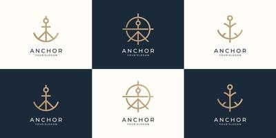 satz minimalistisches ankerlogo. symbole verankern schiff oder boot. Vorlage für marine Retro-Logos. Premium-Vektor vektor