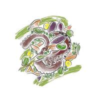 gericht mit pilzen und oktopusbeinen in basilikumsauce, restaurantmenü vektor