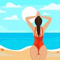 flicka på de strand sola, vektor illustration