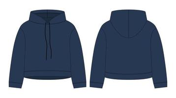 Technische Skizze des Frauenernte-Hoodies. dunkelblaue Farbe. Cad-Mockup-Vorlagen-Kapuzenpulli. vektor