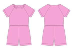 bomull överdimensionerad raglan overall teknisk skiss. rosa Färg. kvinnors romper design mall. vektor