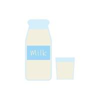 eine Flasche und ein Glas frische Milch flache Designvektorillustration